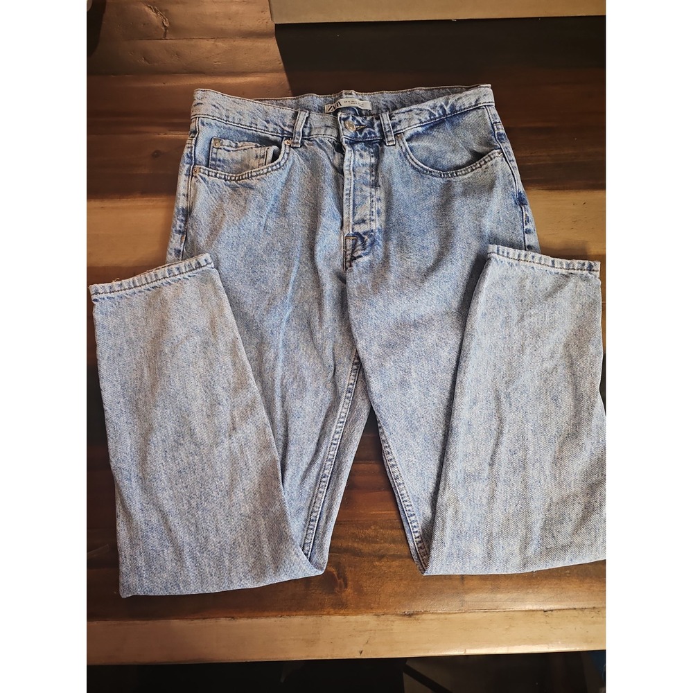 ZARA Women Size 30 Acid Wash Blue Jeans High Rise Straight Leg Denim EUR 40. 089